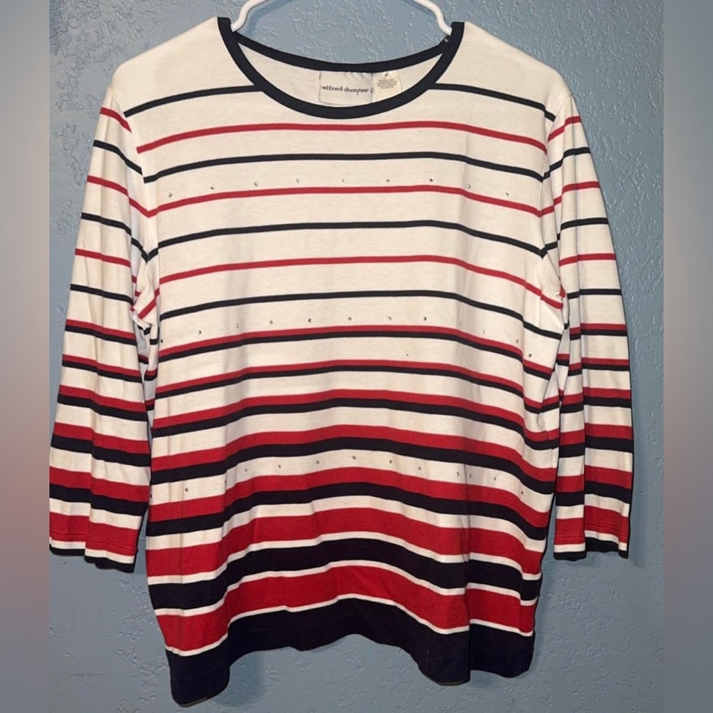 Alfred Dunner Navy, Red & White Striped Knit Top